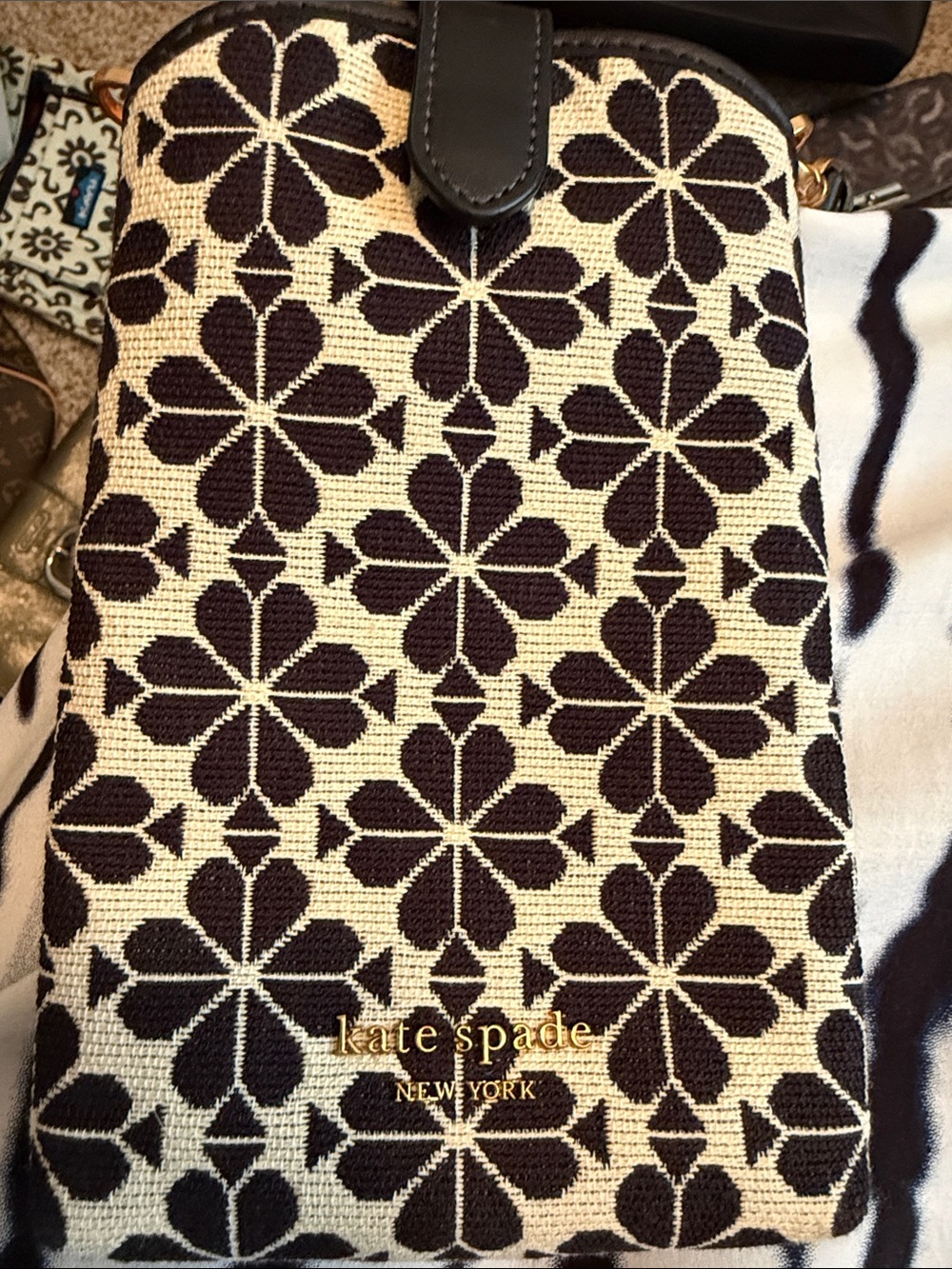 kate spade Black and Cream Floral Jacquard Crossbody Pouch